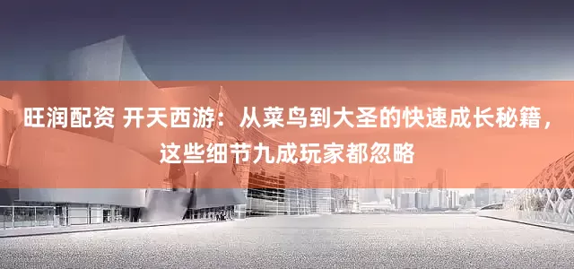 旺润配资 开天西游：从菜鸟到大圣的快速成长秘籍，这些细节九成玩家都忽略